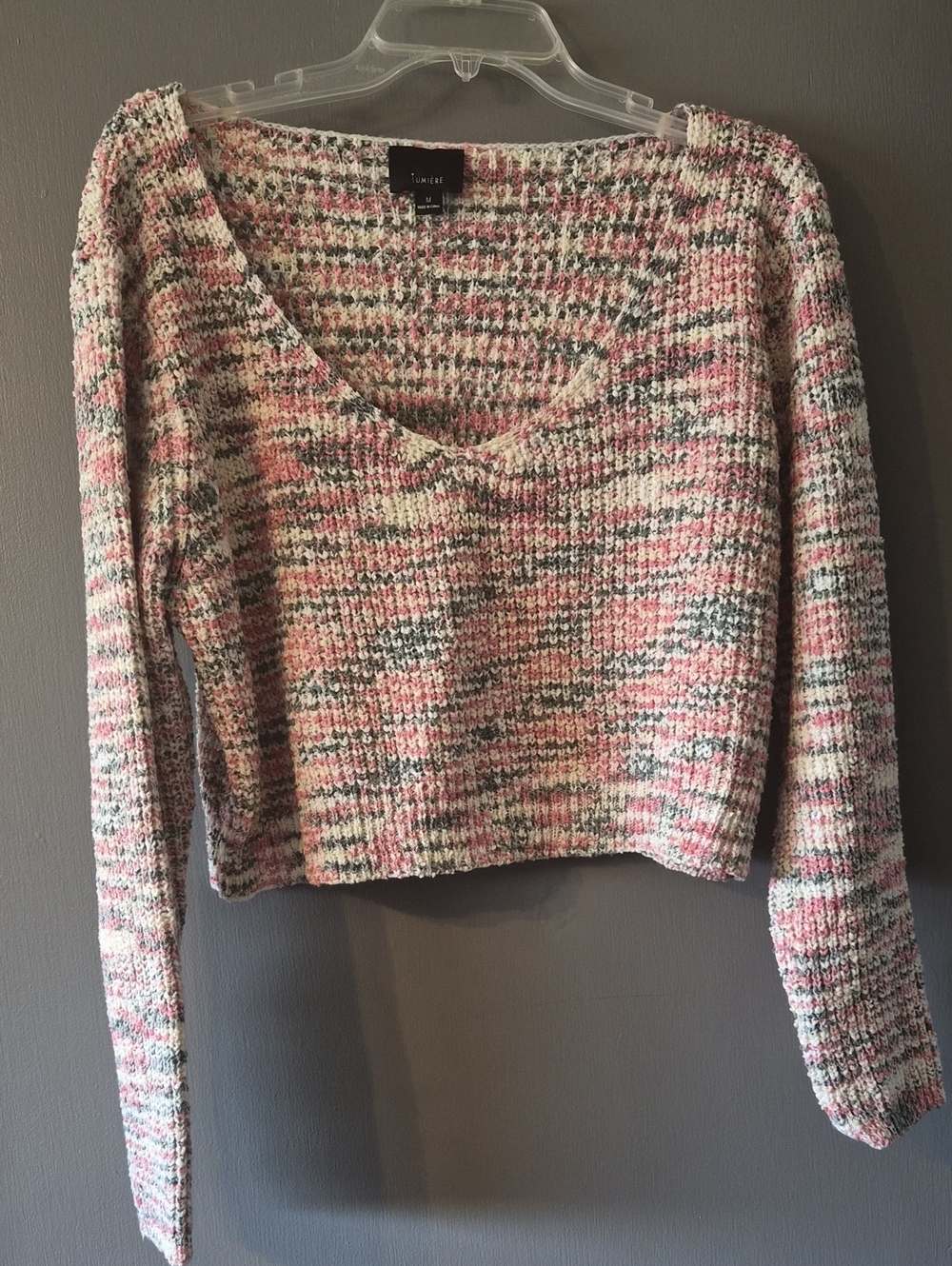 Lumiere Pink, Cream & Gray V-Neck Knit Sweater